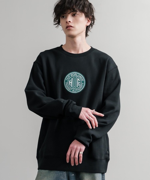 HUF(ハフ)の「HUF ハフ TRANSIT AUTHORITY CREWNECK オーバーサイズ裏起毛トレーナースウェット(スウェット・メンズ・ブラック/オフホワイト・M/L/XL)」の8枚目の写真
