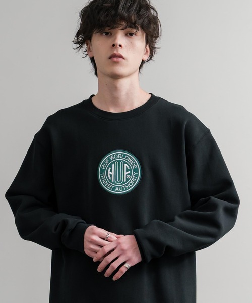 HUF(ハフ)の「HUF ハフ TRANSIT AUTHORITY CREWNECK オーバーサイズ裏起毛トレーナースウェット(スウェット・メンズ・ブラック/オフホワイト・M/L/XL)」の12枚目の写真