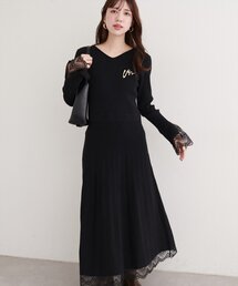 natural couture | 袖口レースニットワンピース(ワンピース)