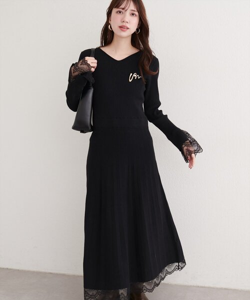 セール】袖口レースニットワンピース（ワンピース）｜natural couture