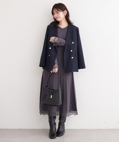 natural couture（ナチュラルクチュール）の「袖口レースニットワンピース（ワンピース・レディース・チャコールグレー/ブラック/モカ/ラベンダー・FREE）」の10枚目の写真