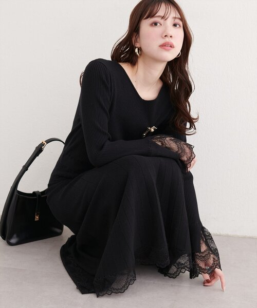 セール】袖口レースニットワンピース（ワンピース）｜natural couture
