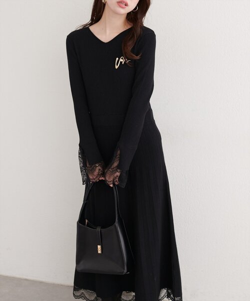 セール】袖口レースニットワンピース（ワンピース）｜natural couture