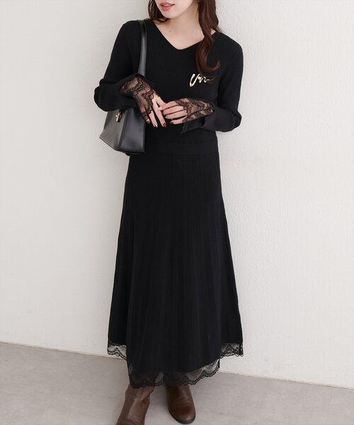 natural couture（ナチュラルクチュール）の「袖口レースニットワンピース（ワンピース・レディース・チャコールグレー/ブラック/モカ/ラベンダー・FREE）」の14枚目の写真