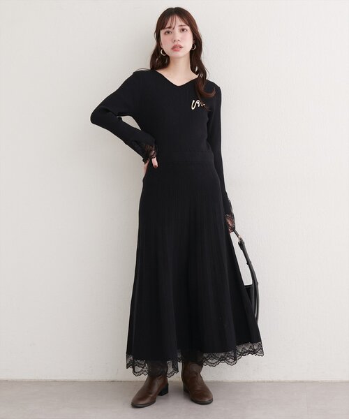 セール】袖口レースニットワンピース（ワンピース）｜natural couture