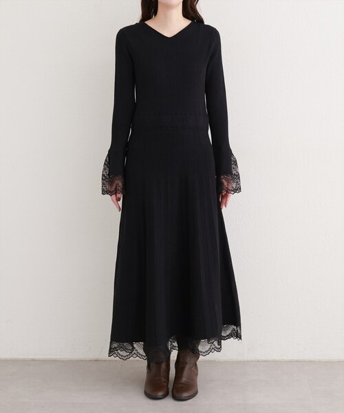 セール】袖口レースニットワンピース（ワンピース）｜natural couture