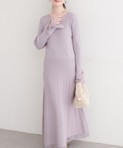 セール】袖口レースニットワンピース（ワンピース）｜natural couture