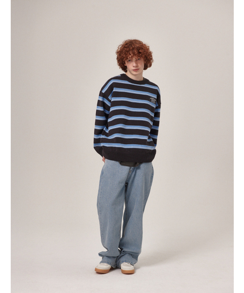 FLATWAVE IN SEOUL(フラットウェーブインソウル)の「Aav Stripe Vintage Cotton Round Knit Navy(ニット/セーター・メンズ・その他・MEDIUM/LARGE)」の2枚目の写真