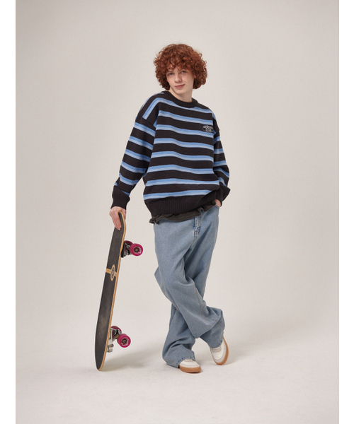 FLATWAVE IN SEOUL(フラットウェーブインソウル)の「Aav Stripe Vintage Cotton Round Knit Navy(ニット/セーター・メンズ・その他・MEDIUM/LARGE)」の3枚目の写真