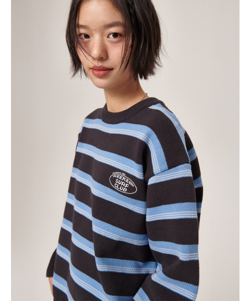 FLATWAVE IN SEOUL(フラットウェーブインソウル)の「Aav Stripe Vintage Cotton Round Knit Navy(ニット/セーター・メンズ・その他・MEDIUM/LARGE)」の5枚目の写真