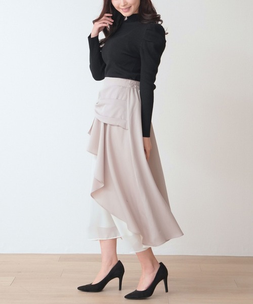 Nohea（ノヘア）の「リボンモチーフ シフォン切替ラッフルLSK（スカート・レディース・ピンク/ベージュ/ネイビー/ブラック・M）」の18枚目の写真