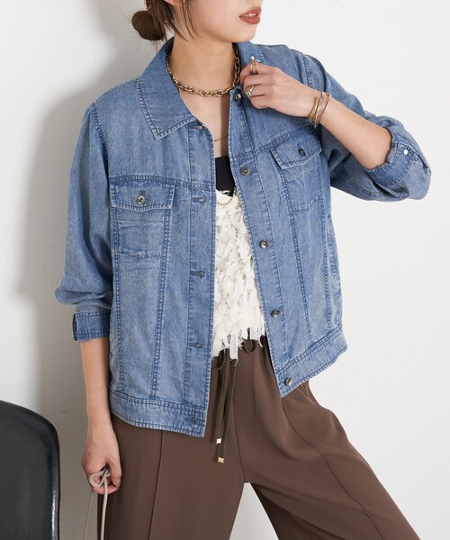 Jena espace merveilleux（ジェナ　エスパスメルヴェイユ）の「【やわらかく羽織るデニム】テンセルデニムステンジャケット（デニムジャケット・レディース・グレー/サックスブルー/ブルー・FREE）」の2枚目の写真