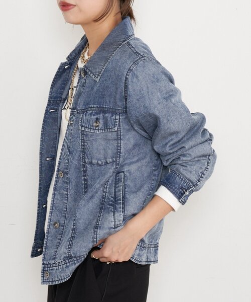 Jena espace merveilleux（ジェナ　エスパスメルヴェイユ）の「【やわらかく羽織るデニム】テンセルデニムステンジャケット（デニムジャケット・レディース・グレー/サックスブルー/ブルー・FREE）」の3枚目の写真