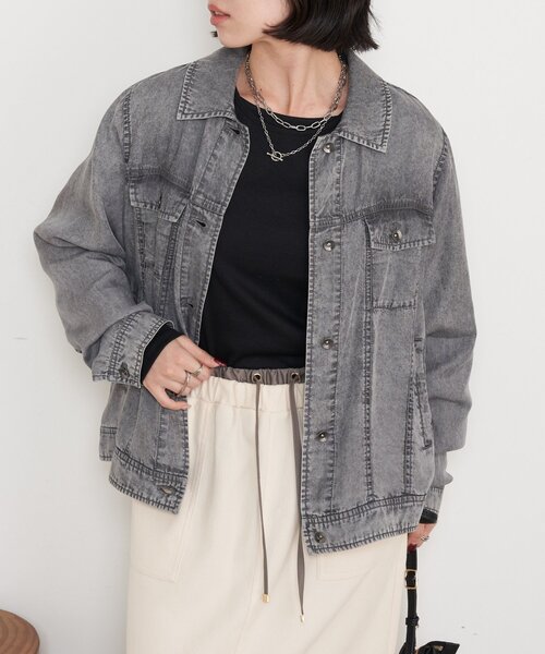 Jena espace merveilleux（ジェナ　エスパスメルヴェイユ）の「【やわらかく羽織るデニム】テンセルデニムステンジャケット（デニムジャケット・レディース・グレー/サックスブルー/ブルー・FREE）」の16枚目の写真