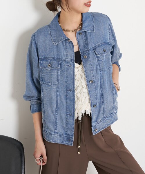 Jena espace merveilleux（ジェナ　エスパスメルヴェイユ）の「【やわらかく羽織るデニム】テンセルデニムステンジャケット（デニムジャケット・レディース・グレー/サックスブルー/ブルー・FREE）」の4枚目の写真
