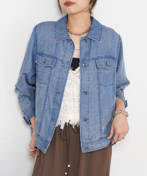 Jena espace merveilleux（ジェナ　エスパスメルヴェイユ）の「【やわらかく羽織るデニム】テンセルデニムステンジャケット（デニムジャケット・レディース・グレー/サックスブルー/ブルー・FREE）」の5枚目の写真