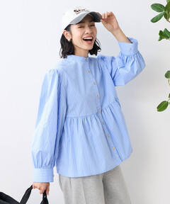 セール】イージーケア／ストライプチュニック/185908（シャツ/ブラウス