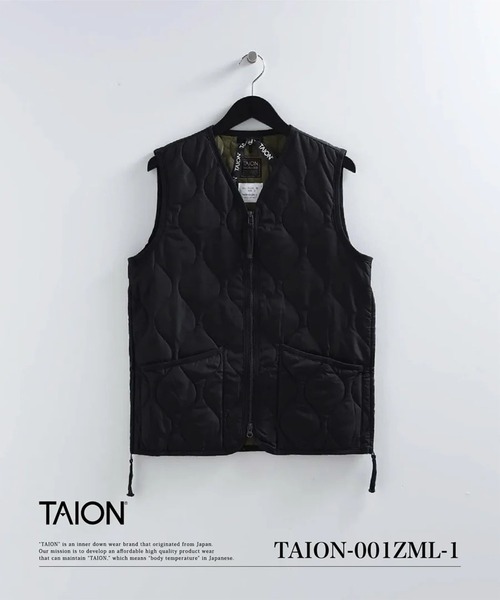 TAION】ミリタリー Vネックジップ ダウンベスト / MILITARY W-ZIP V