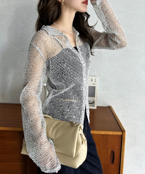 Eclat one(エクラワン)の「【Eclat one】ロングスリーブ ネップメッシュ シャツ(Tシャツ/カットソー・レディース・ブラック/オフホワイト/ブラウン・FREE)」の17枚目の写真