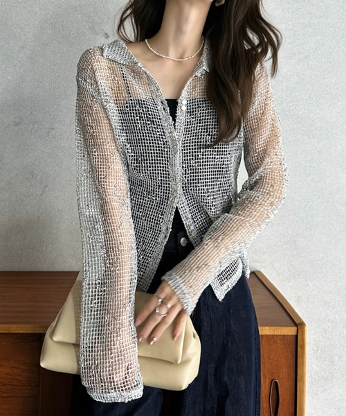 Eclat one(エクラワン)の「【Eclat one】ロングスリーブ ネップメッシュ シャツ(Tシャツ/カットソー・レディース・ブラック/オフホワイト/ブラウン・FREE)」の19枚目の写真
