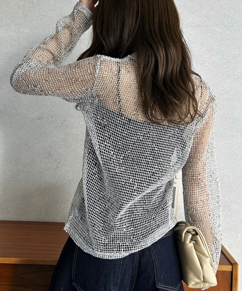 Eclat one(エクラワン)の「【Eclat one】ロングスリーブ ネップメッシュ シャツ(Tシャツ/カットソー・レディース・ブラック/オフホワイト/ブラウン・FREE)」の18枚目の写真