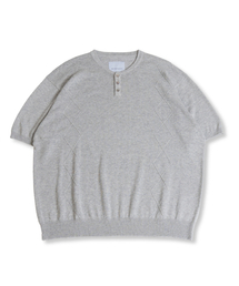 MUDSALT（マッドソルト）の「ケーブルヘンリーネック半袖ニットメランジグレー（ニット/セーター）」