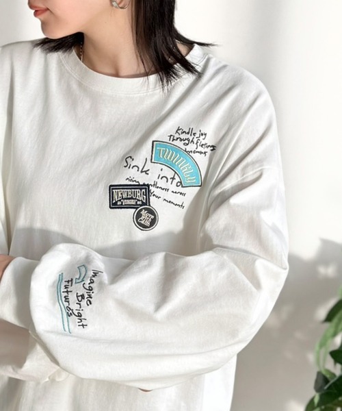classicalelf(クラシカルエルフ)の「ゆるさの中に「ちょうどいい」お洒落感!綿100%刺繍ワッペンドルマンロンTEE(長袖)(Tシャツ/カットソー・レディース・オートミール/ホワイト/ブラック・SMALL/MEDIUM/LARGE/X-LARGE)」の5枚目の写真
