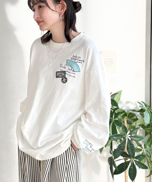 classicalelf(クラシカルエルフ)の「ゆるさの中に「ちょうどいい」お洒落感!綿100%刺繍ワッペンドルマンロンTEE(長袖)(Tシャツ/カットソー・レディース・オートミール/ホワイト/ブラック・SMALL/MEDIUM/LARGE/X-LARGE)」の8枚目の写真