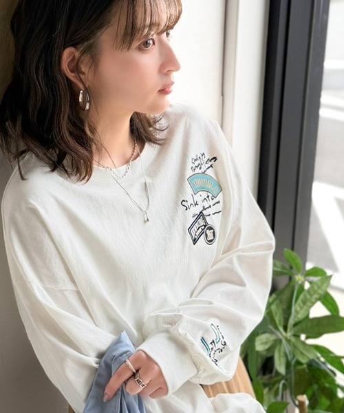 classicalelf(クラシカルエルフ)の「ゆるさの中に「ちょうどいい」お洒落感!綿100%刺繍ワッペンドルマンロンTEE(長袖)(Tシャツ/カットソー・レディース・オートミール/ホワイト/ブラック・SMALL/MEDIUM/LARGE/X-LARGE)」の6枚目の写真