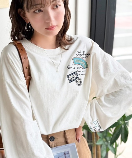 classicalelf(クラシカルエルフ)の「ゆるさの中に「ちょうどいい」お洒落感!綿100%刺繍ワッペンドルマンロンTEE(長袖)(Tシャツ/カットソー・レディース・オートミール/ホワイト/ブラック・SMALL/MEDIUM/LARGE/X-LARGE)」の11枚目の写真
