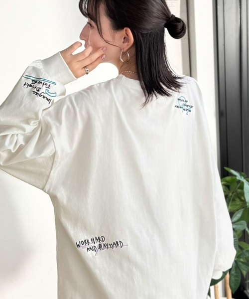 classicalelf(クラシカルエルフ)の「ゆるさの中に「ちょうどいい」お洒落感!綿100%刺繍ワッペンドルマンロンTEE(長袖)(Tシャツ/カットソー・レディース・オートミール/ホワイト/ブラック・SMALL/MEDIUM/LARGE/X-LARGE)」の12枚目の写真