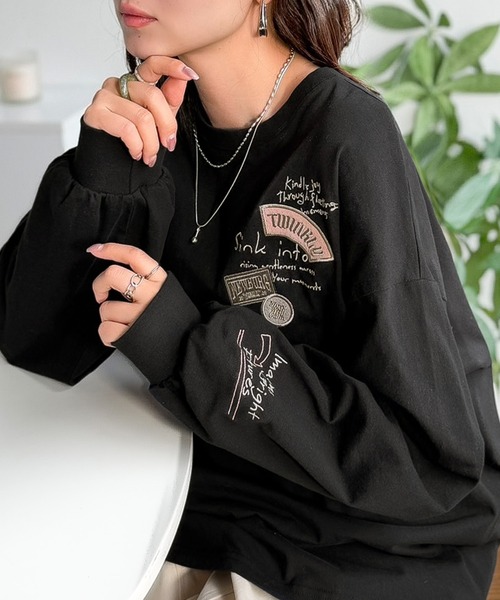 classicalelf(クラシカルエルフ)の「ゆるさの中に「ちょうどいい」お洒落感!綿100%刺繍ワッペンドルマンロンTEE(長袖)(Tシャツ/カットソー・レディース・オートミール/ホワイト/ブラック・SMALL/MEDIUM/LARGE/X-LARGE)」の21枚目の写真
