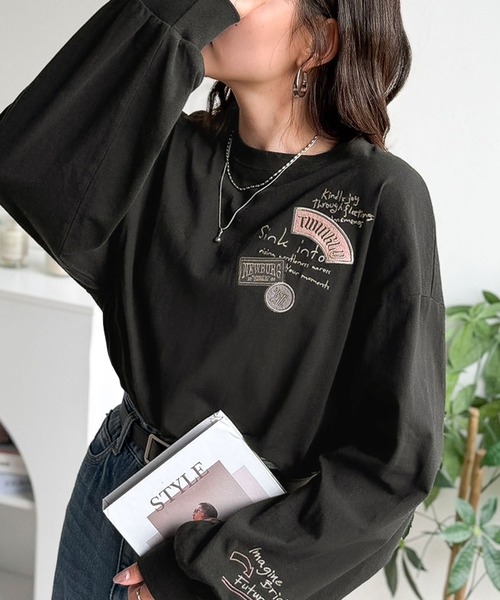 classicalelf(クラシカルエルフ)の「ゆるさの中に「ちょうどいい」お洒落感!綿100%刺繍ワッペンドルマンロンTEE(長袖)(Tシャツ/カットソー・レディース・オートミール/ホワイト/ブラック・SMALL/MEDIUM/LARGE/X-LARGE)」の17枚目の写真