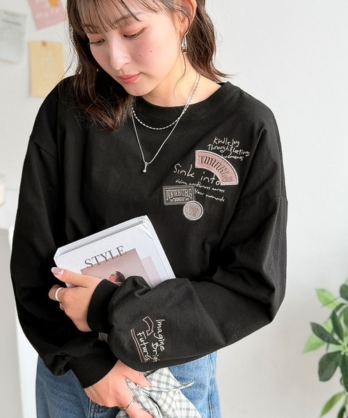 classicalelf(クラシカルエルフ)の「ゆるさの中に「ちょうどいい」お洒落感!綿100%刺繍ワッペンドルマンロンTEE(長袖)(Tシャツ/カットソー・レディース・オートミール/ホワイト/ブラック・SMALL/MEDIUM/LARGE/X-LARGE)」の18枚目の写真