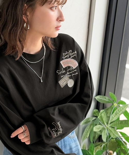 classicalelf(クラシカルエルフ)の「ゆるさの中に「ちょうどいい」お洒落感!綿100%刺繍ワッペンドルマンロンTEE(長袖)(Tシャツ/カットソー・レディース・オートミール/ホワイト/ブラック・SMALL/MEDIUM/LARGE/X-LARGE)」の16枚目の写真