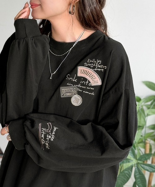 classicalelf(クラシカルエルフ)の「ゆるさの中に「ちょうどいい」お洒落感!綿100%刺繍ワッペンドルマンロンTEE(長袖)(Tシャツ/カットソー・レディース・オートミール/ホワイト/ブラック・SMALL/MEDIUM/LARGE/X-LARGE)」の20枚目の写真