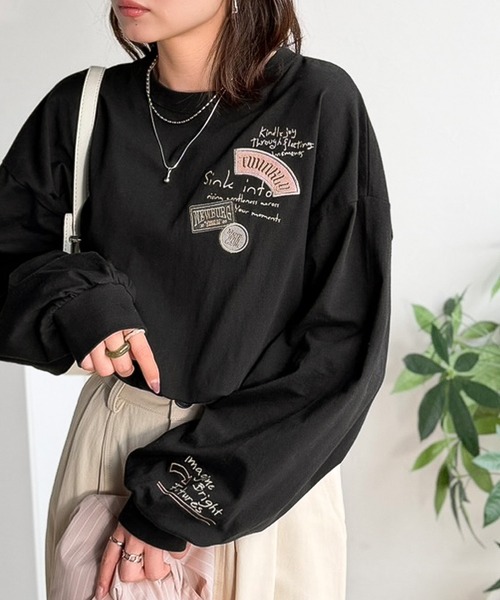 classicalelf(クラシカルエルフ)の「ゆるさの中に「ちょうどいい」お洒落感!綿100%刺繍ワッペンドルマンロンTEE(長袖)(Tシャツ/カットソー・レディース・オートミール/ホワイト/ブラック・SMALL/MEDIUM/LARGE/X-LARGE)」の22枚目の写真