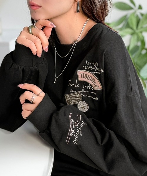 classicalelf(クラシカルエルフ)の「ゆるさの中に「ちょうどいい」お洒落感!綿100%刺繍ワッペンドルマンロンTEE(長袖)(Tシャツ/カットソー・レディース・オートミール/ホワイト/ブラック・SMALL/MEDIUM/LARGE/X-LARGE)」の15枚目の写真
