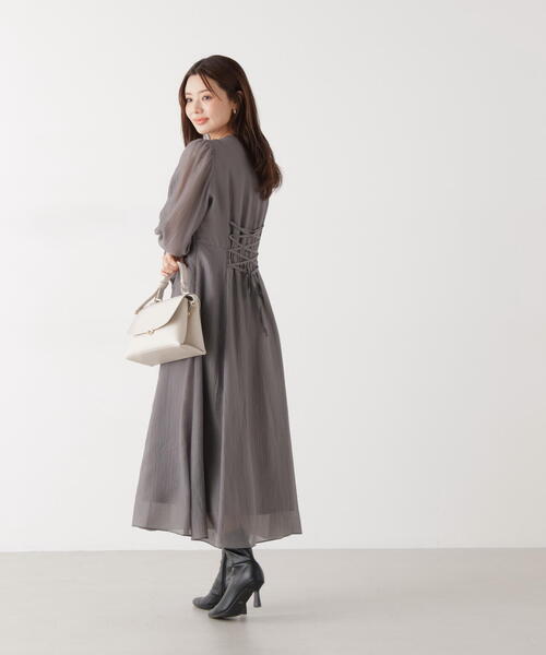 PROPORTION BODY DRESSING（プロポーションボディドレッシング）の「バックレースアップレディワンピース / 1216140207（ワンピース・レディース・ダークグレー/パープル/オフホワイト・MEDIUM/P/S）」の9枚目の写真
