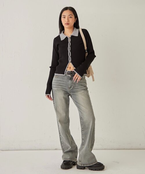 WHO'S WHO gallery（フーズフーギャラリー）の「デニムタイトフレアパンツ（デニムパンツ・レディース・ネイビー/ライトグレー/ブラック/サックスブルー・SMALL/MEDIUM）」の19枚目の写真