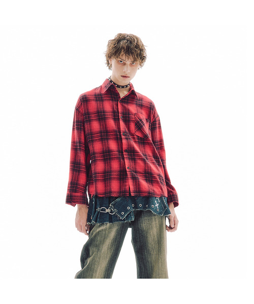 TRIPSHOP(トリップショップ)の「シャッタードチェックシャツ(シャツ/ブラウス・レディース・レッド・OS)」の1枚目の写真