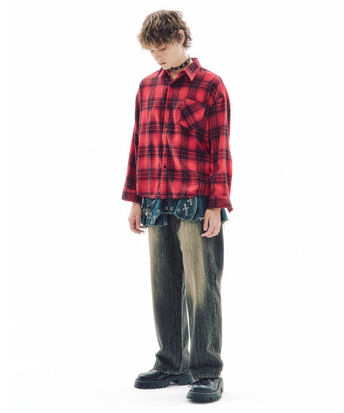 TRIPSHOP(トリップショップ)の「シャッタードチェックシャツ(シャツ/ブラウス・レディース・レッド・OS)」の3枚目の写真