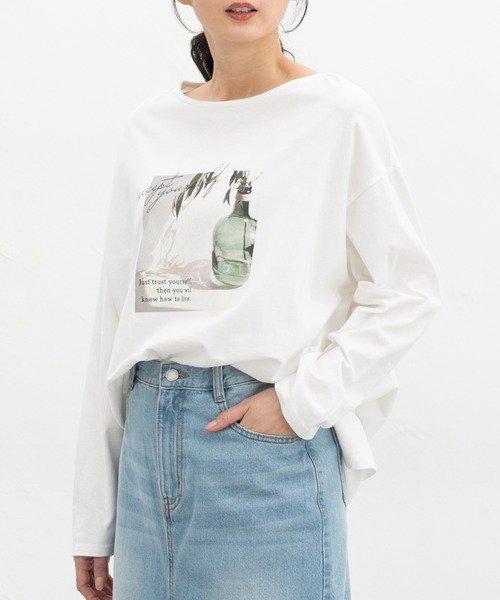 Honeys(ハニーズ)の「ゆるフォトTシャツ(Tシャツ/カットソー・レディース・ライトベージュ/ブラック/スミクロ/オフホワイト・F)」の1枚目の写真