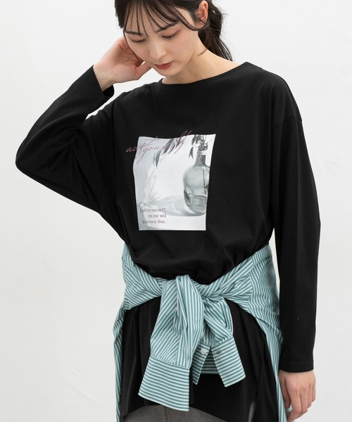Honeys(ハニーズ)の「ゆるフォトTシャツ(Tシャツ/カットソー・レディース・ライトベージュ/ブラック/スミクロ/オフホワイト・F)」の2枚目の写真
