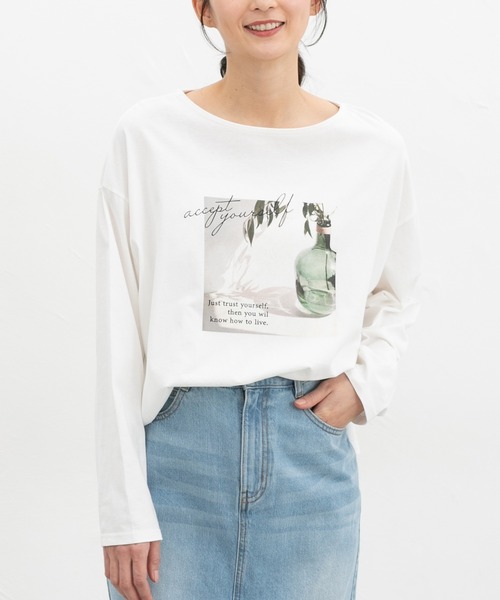 Honeys(ハニーズ)の「ゆるフォトTシャツ(Tシャツ/カットソー・レディース・ライトベージュ/ブラック/スミクロ/オフホワイト・F)」の7枚目の写真