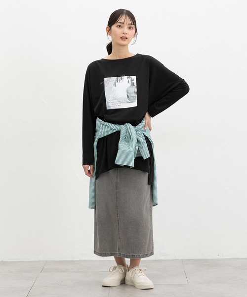Honeys(ハニーズ)の「ゆるフォトTシャツ(Tシャツ/カットソー・レディース・ライトベージュ/ブラック/スミクロ/オフホワイト・F)」の8枚目の写真