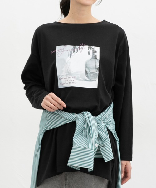 Honeys(ハニーズ)の「ゆるフォトTシャツ(Tシャツ/カットソー・レディース・ライトベージュ/ブラック/スミクロ/オフホワイト・F)」の9枚目の写真