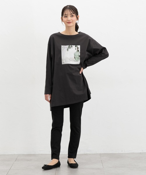 Honeys(ハニーズ)の「ゆるフォトTシャツ(Tシャツ/カットソー・レディース・ライトベージュ/ブラック/スミクロ/オフホワイト・F)」の10枚目の写真