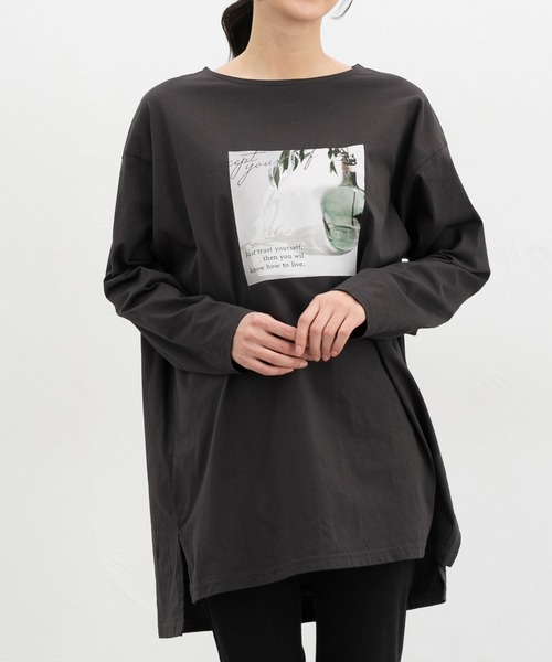 Honeys(ハニーズ)の「ゆるフォトTシャツ(Tシャツ/カットソー・レディース・ライトベージュ/ブラック/スミクロ/オフホワイト・F)」の11枚目の写真