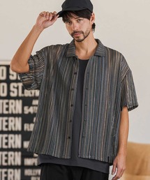 CAMBIO(�J���r�I)��mhs2514- Valfas Lace Multi Stripe Short Sleeve Shirts �V���[�g�X���[�u�V���c(PF-261-015)(�V���c/�u���E�X)